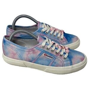 SUPERGA 2750 Blue Pink Tie Dye Sneakers Shoes Lace Beads Women's 39 EU 8 US NEW